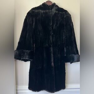 Vintage Richard Rich Milwaukee Real Black Fur Coat Full Length Womens Bow Liner